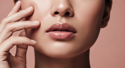 Obraz premium Close-up of woman's face, delicate features, soft lighting