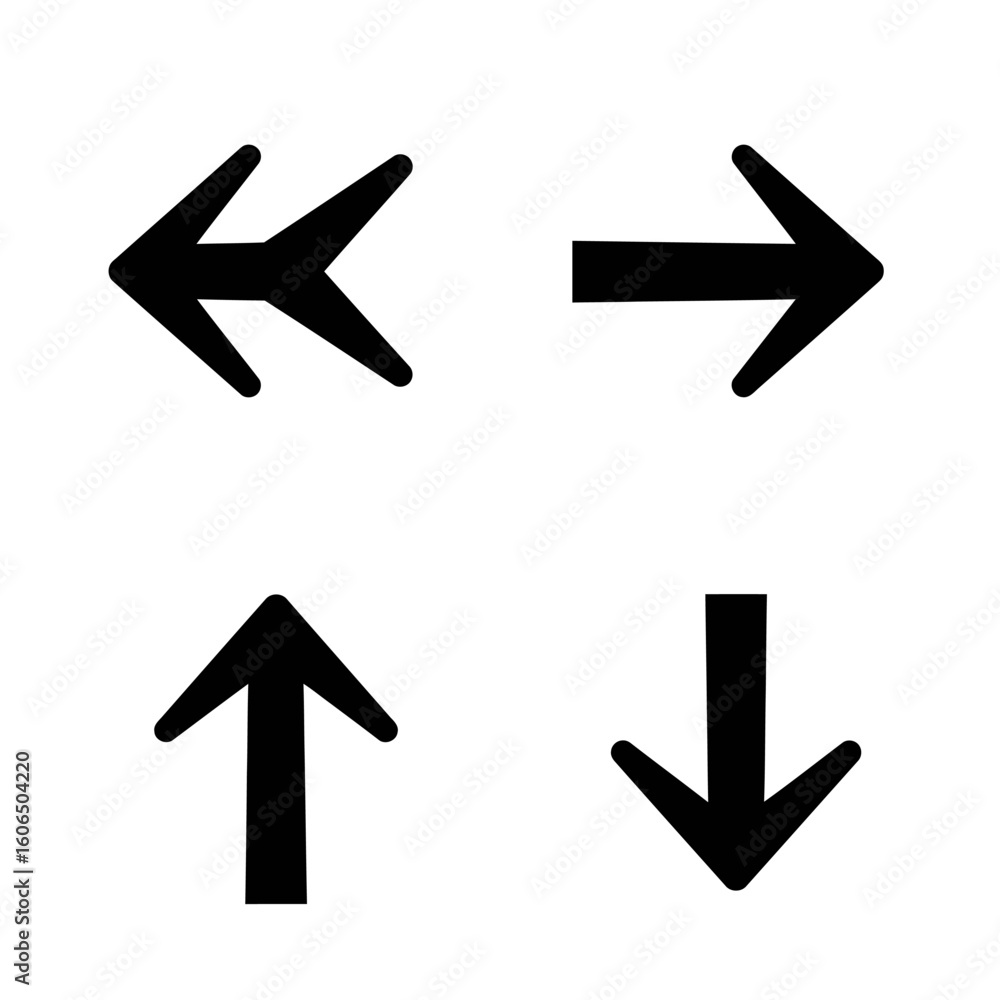 Poster four basic directional arrows pointing up down left and right in black