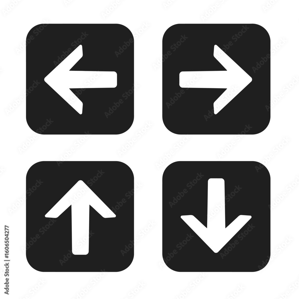 Poster set of four directional arrows pointing up down left and right