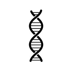 Black and white DNA strand graphic on a clean white background