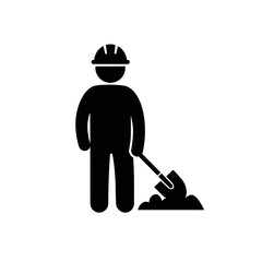 Construction Worker Digging with Shovel Pictogram Illustration on White Background