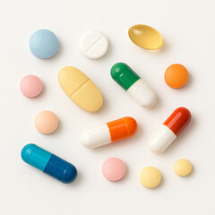 Assorted Colorful Pills and Capsules - isolated Medicine Cutout