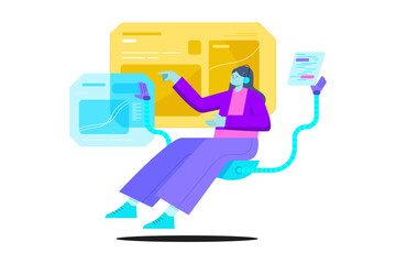 Futuristic Remote Work and Digital Data Visualization Concept