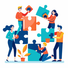 vector illustration of a man and woman with puzzle