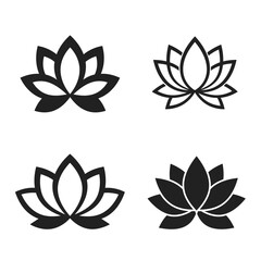 Collection of Four Stylized Lotus Flower Icons in Black and White