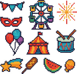 festival pixel art, eps 10 illustration