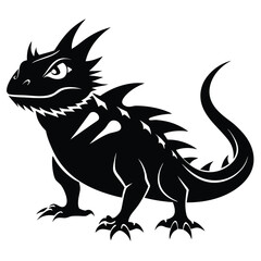Stylized Black Silhouette of a Horned Lizard with Spikes and Sharp Claws Vector Illustration