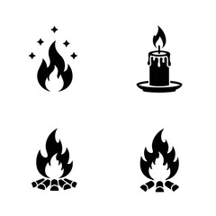 Four Simple Fire and Candle Icons Set