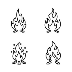 Four Simple Line Art Campfire Icons Set