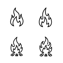 Four Simple Line Art Fire Flame Icons