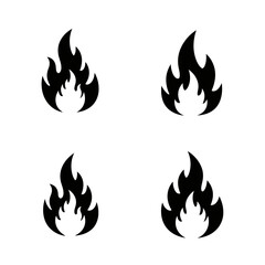 Four Black Flame Icons on White Background