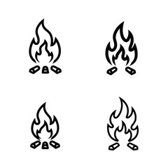 Four Simple Campfire Icons Black and White