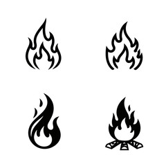 Four Simple Black Flame Icons Set