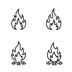 Four Simple Line Art Fire Flame Icons