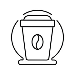 A line art illustration of a coffee cup with a coffee bean design