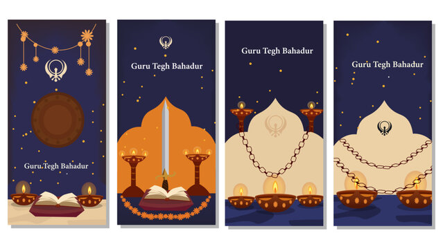 Guru Tegh Bahadur Jayanti Vector Story Templates - Sikh Faith Symbols