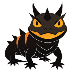 Menacing Cartoon Lizard with Spikes and Horns Striking a Frontal Pose on a White Background