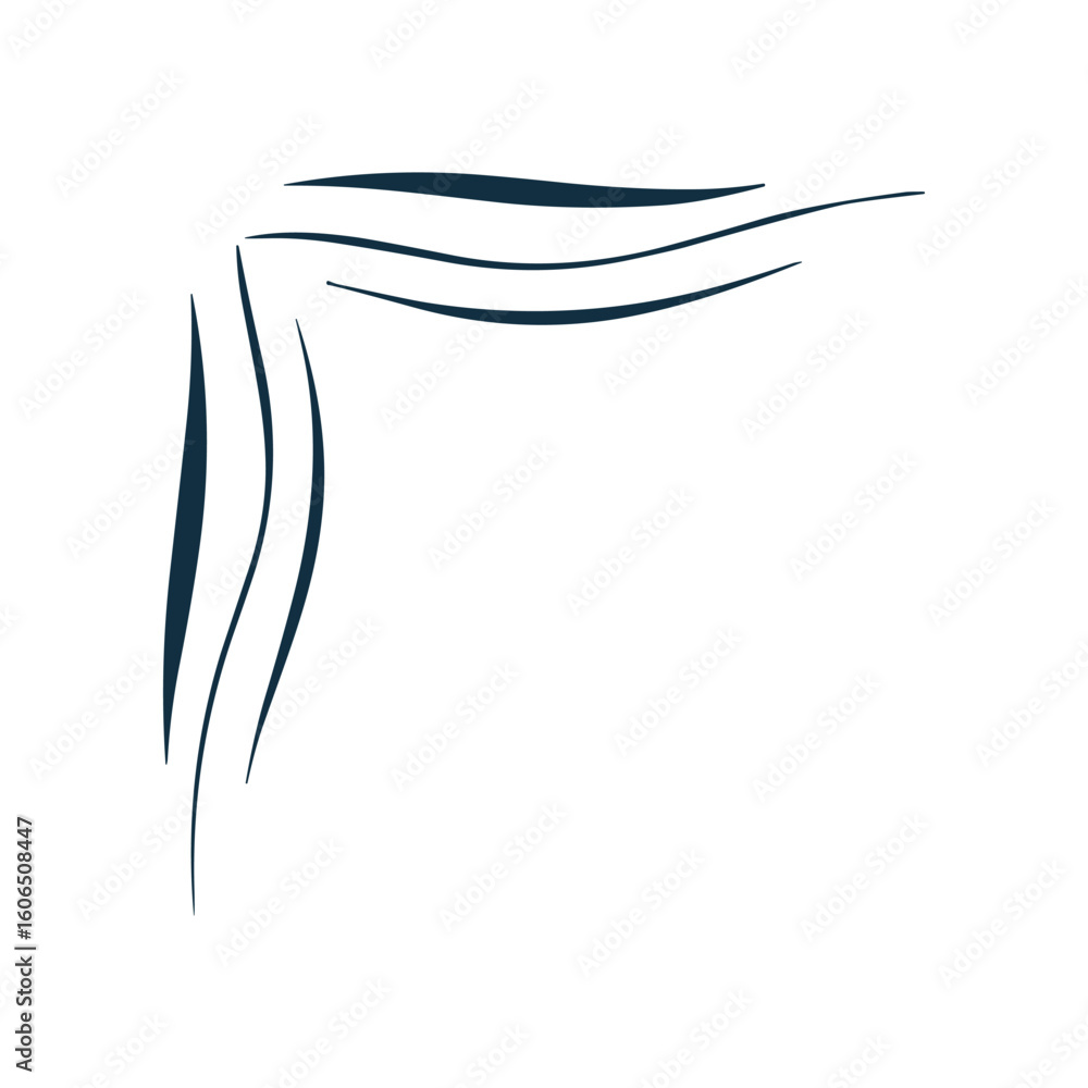 Poster abstract corner ornament with curved lines. decorative design element. simple dark blue. vector illu