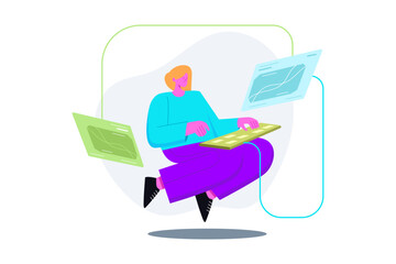 Futuristic Remote Work and Digital Data Visualization Concept
