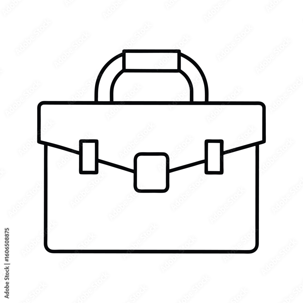Poster an outline drawing of a simple rectangular briefcase with a handle and a latch