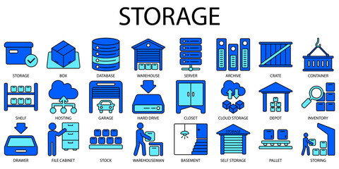Set of Storage Icons or symbols Vector fully editable file.