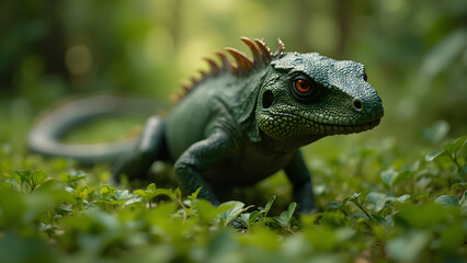 Obraz premium Komodo dragon hunting behavior. Lush rainforest habitat of Komodo dragons. Ultra-realistic Komodo dragon stalking. Nature documentary on Komodo dragons.