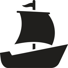 Sailboat Icon Silhouette Black Ship Symbol on White Background