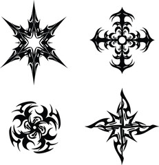 Elegant tribal floral tattoo design elements set, perfect for vintage black silhouette art decoration