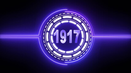 1917 text with screen effects of technological failures. Concept of counting years. Past year technology concept