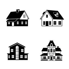 Fototapeta premium Set of four different house vector icons in black and white
