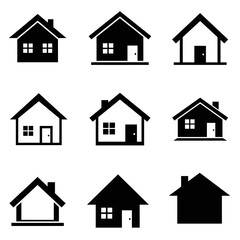 Collection of simple house icons in black and white for real estate