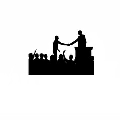 Silhouette of leader shaking hands with crowd after speech on white background