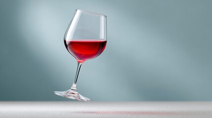 Glass of red wine is on a table and is upside down. The glass is almost empty, and the wine is almost gone. Concept of relaxation and enjoyment
