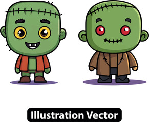 A charming duo of green stitched monster characters. Cute cartoon vector for Halloween