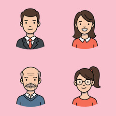 Four Cartoon Portraits of Diverse People on a Pink Background