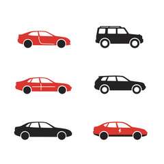 Car Silhouette Set Different Types of Vehicles in Red and Black Colors