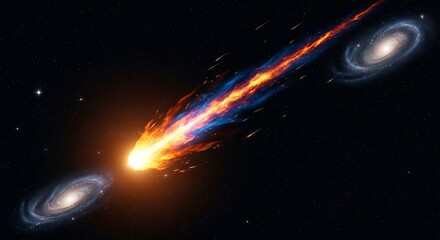 Fiery celestial object impacting a distant galaxy.