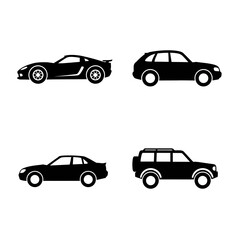 Variety of Car Silhouettes Sportscar SUV Sedan and Off Road Vehicle