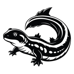 Fototapeta premium Sleek Black and White Vector Illustration of a Cartoon Axolotl with a Curled Tail