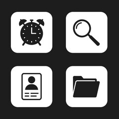 Business Icons Set Alarm Clock Magnifying Glass ID Card and Folder