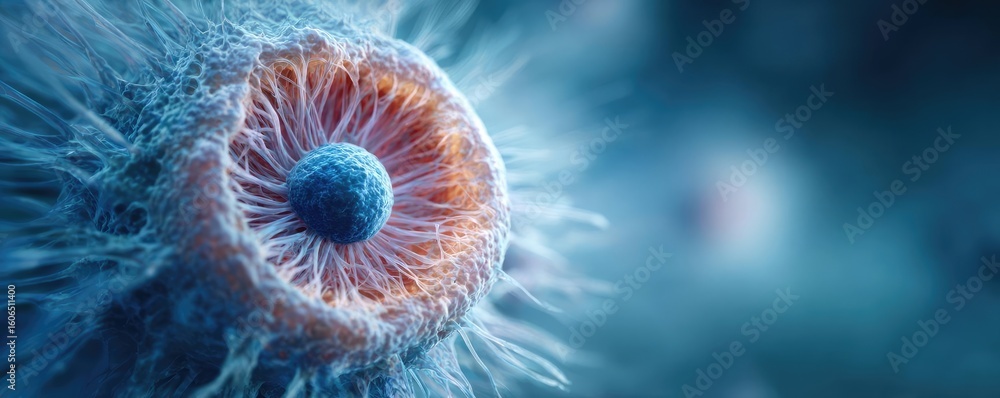 Poster bladder condition and urinary flow concept. microscopic view of a cell showcasing intricate details.