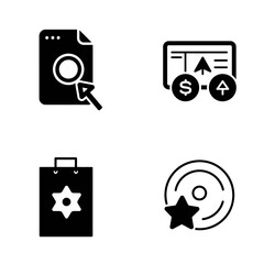 Collection of Four Black Glyph Icons Representing Different Concepts and Objects