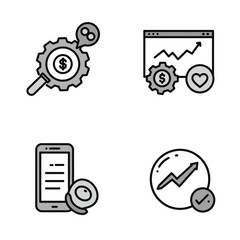Set of four icons representing business analysis and growth concepts