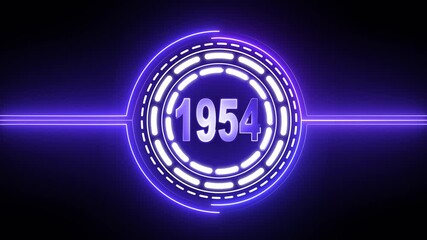1954 text with screen effects of technological failures. Concept of counting years. Past year technology concept