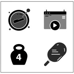 Four icons representing speed video weight and search on a white background