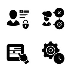 Silhouette Icons Depicting User Profile Security Communication Settings and Interface Interaction