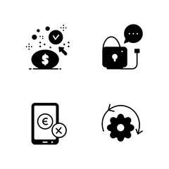 Set of four business and finance icons in black and white