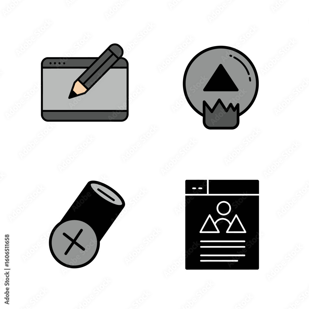 Fototapete collection of four vector icons representing design upload delete and profile