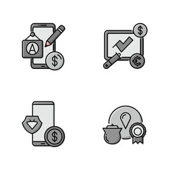 Set of four business and finance icons in outline style design