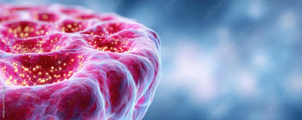 Poster frequent peeing from bladder condition concept. abstract representation of cellular structures in vi